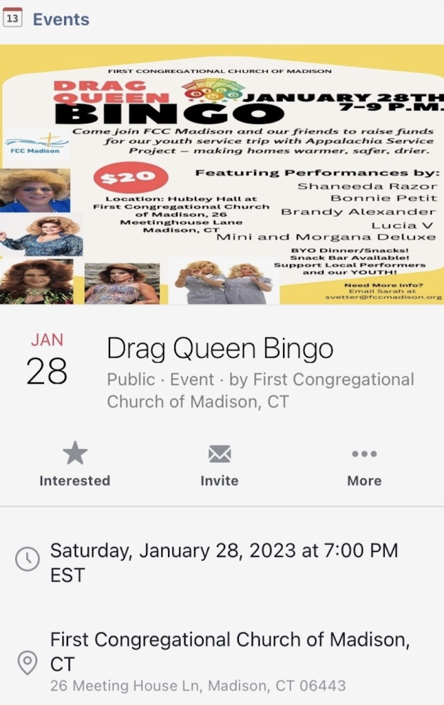 First Congregational Church Of Madison Holds Drag Queen Bingo Night